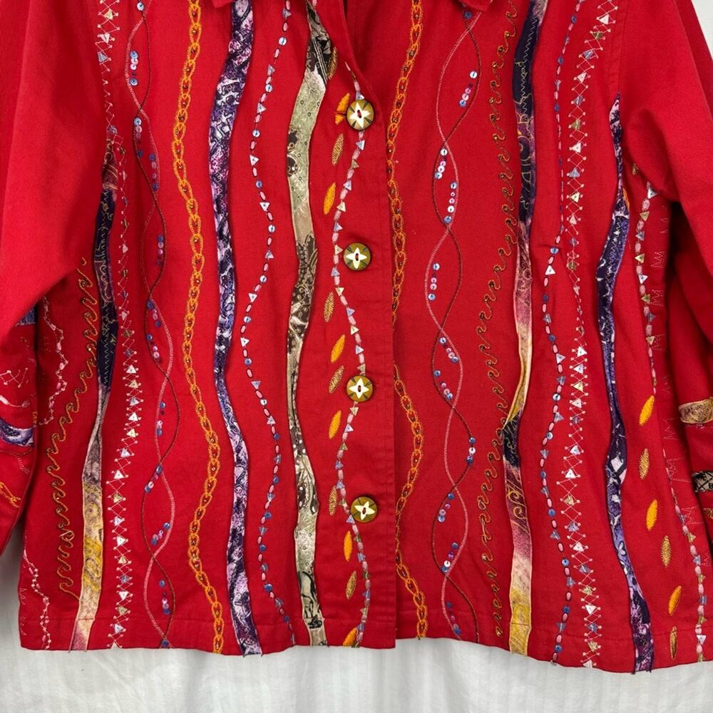 Coldwater Creek Vintage Red Textured Blazer Women Petite Large Embellished Boho - Picture 5 of 9